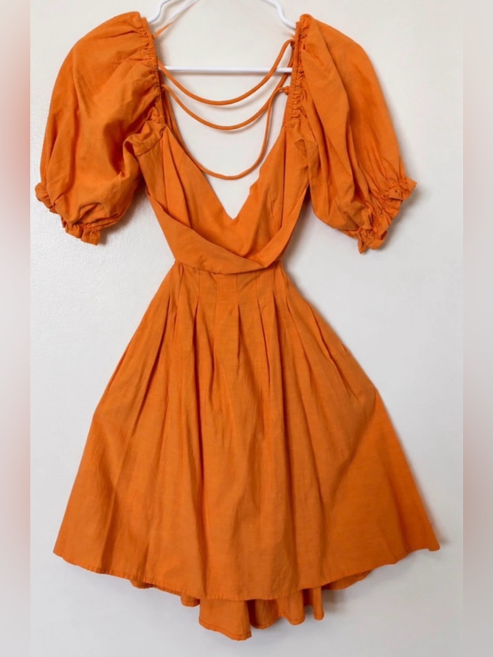 Size Small, Mable Dress Orange Puff-Sleeve Midi